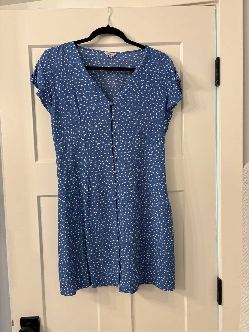 Rails Blue Short-Sleeve Button-Front Mini Dress with White Dot Print